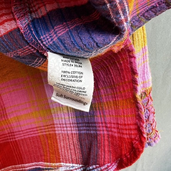 Soft Surroundings Petite XL Plaid Shirt Button Smocked Collared Top - Picture 8 of 10